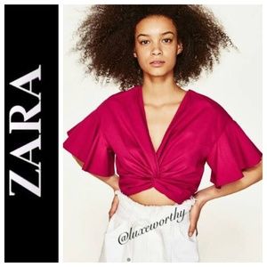 Zara Fuchsia Knotted Crop Top